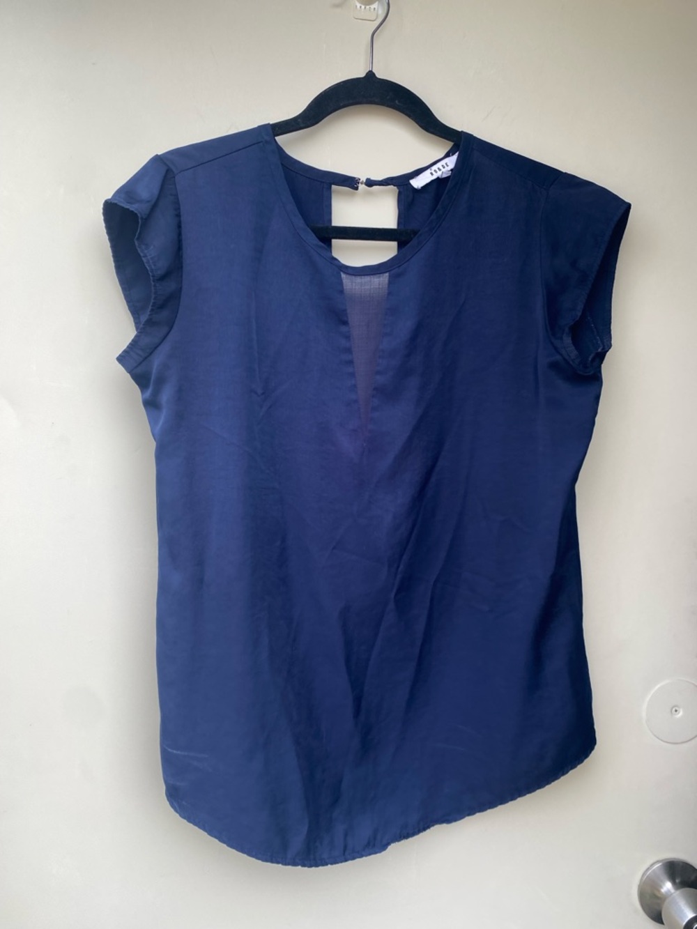 Ro&de Navy Blue Sheer Sexy Blouse Keyhole Back Women's Size S